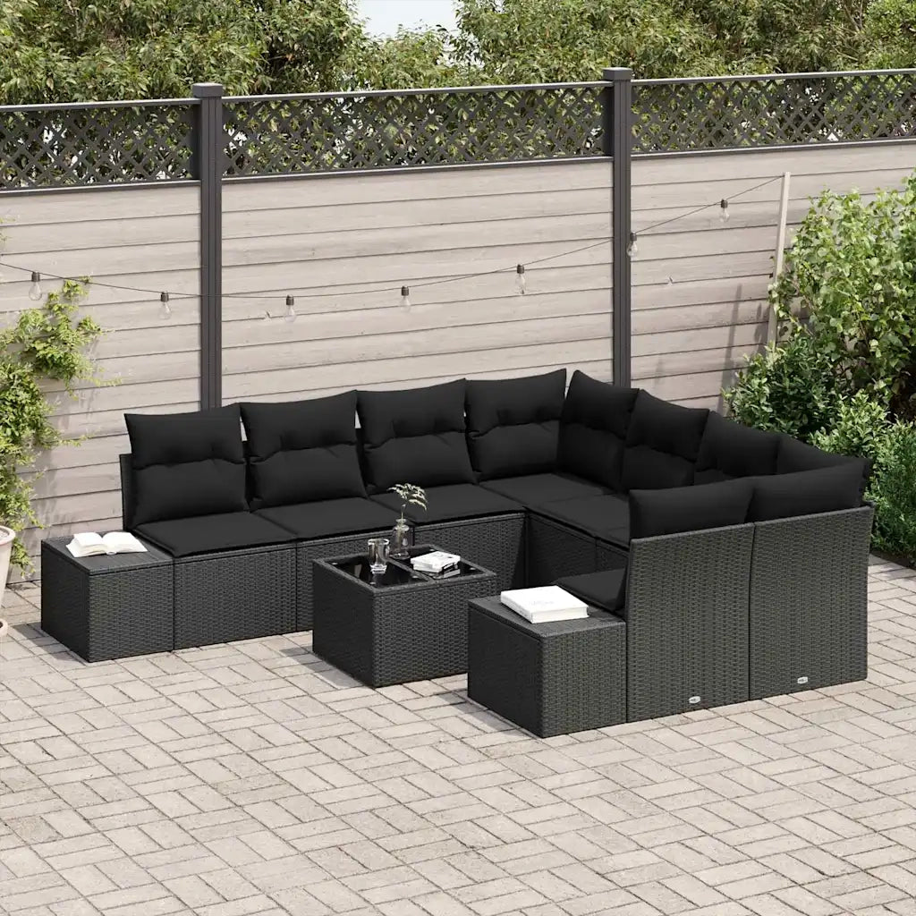 Set Divano da Giardino con cuscino 9 pcs Nero polyrattan 3355672