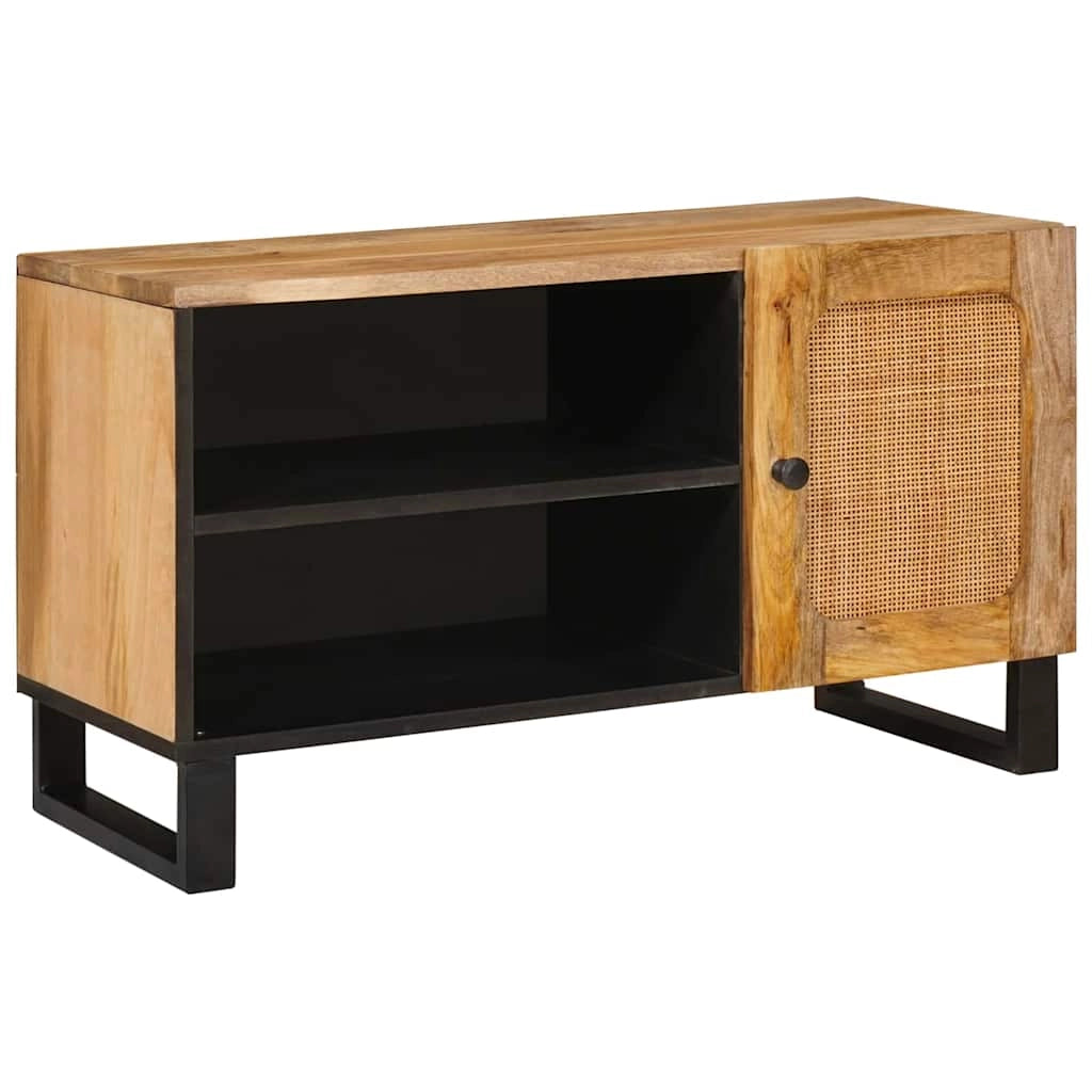 Elegante mobile porta TV con pratico contenitore 80 x 33 x 46 cm stile moderno legno massello di mango marrone 02_0057791