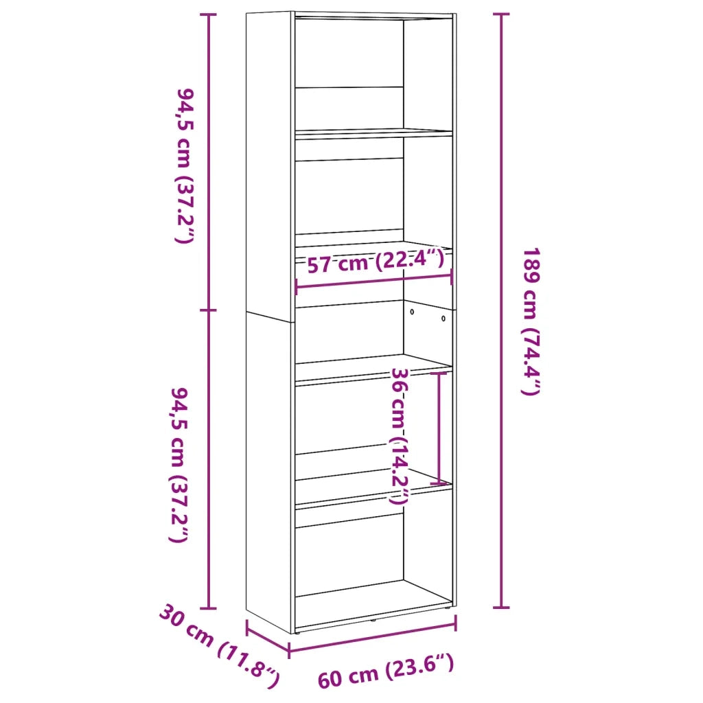 Libreria Rovere Artigianale 60x30x189 cm in Legno Multistrato 857925