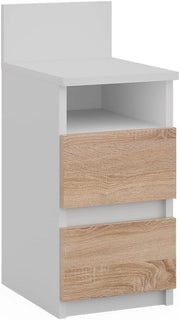 Comodino camera da letto Monty, Bianco/Sonoma, 25 x 59.1 cm con 2 cassetti