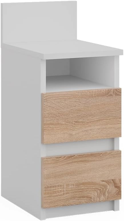 Comodino camera da letto Monty, Bianco/Sonoma, 25 x 59.1 cm con 2 cassetti