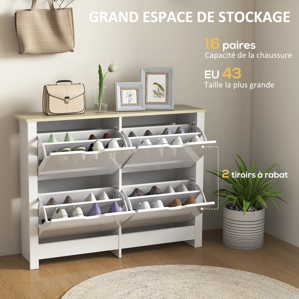 Scarpiera con cassetti e ripiani ¨C zephmum ¨C 105x26x80 bianco e rovere
