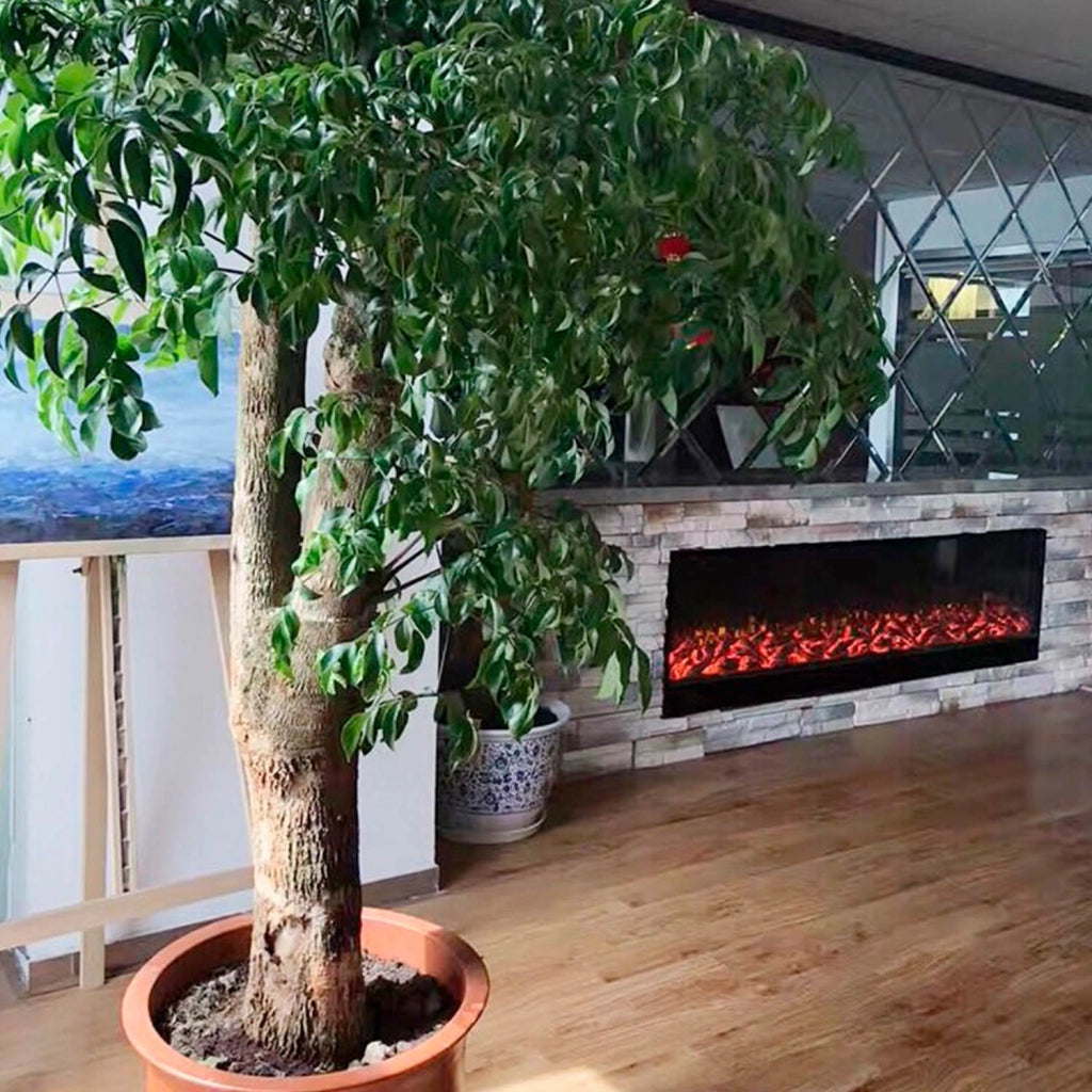 SINED Caminetto Elettrico Nero Acciaio Effetto Fiamma LED Regolabile 6 Livelli Potenza 750-1500W Comandi Manuali e Telecomando Incasso o Appoggio Lunghezza 2 Metri Modello CAMINETTO-VESUVIO-200