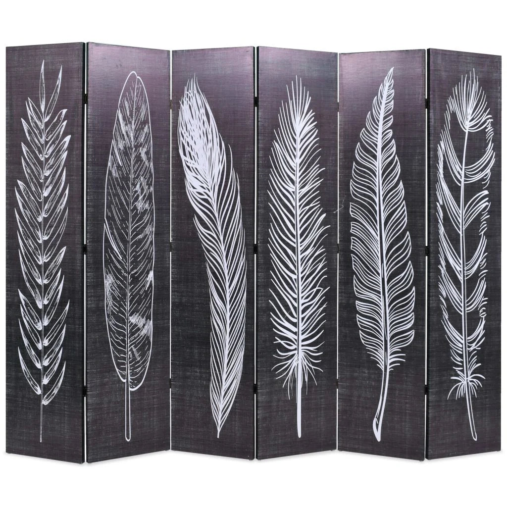 Paravento pieghevole divisorio mobile decorativo 228 cm piume bianche e nere 0802053