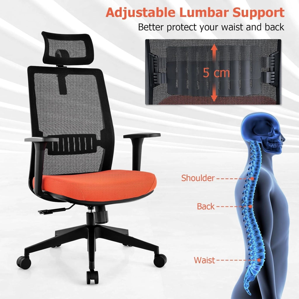 Sedia da ufficio ergonomica regolabile in altezza in rete, poltrona girevole da ufficio, comoda con ruote con poggiatesta, supporto lombare, per ufficio, riunione, studio, carico 180 kg