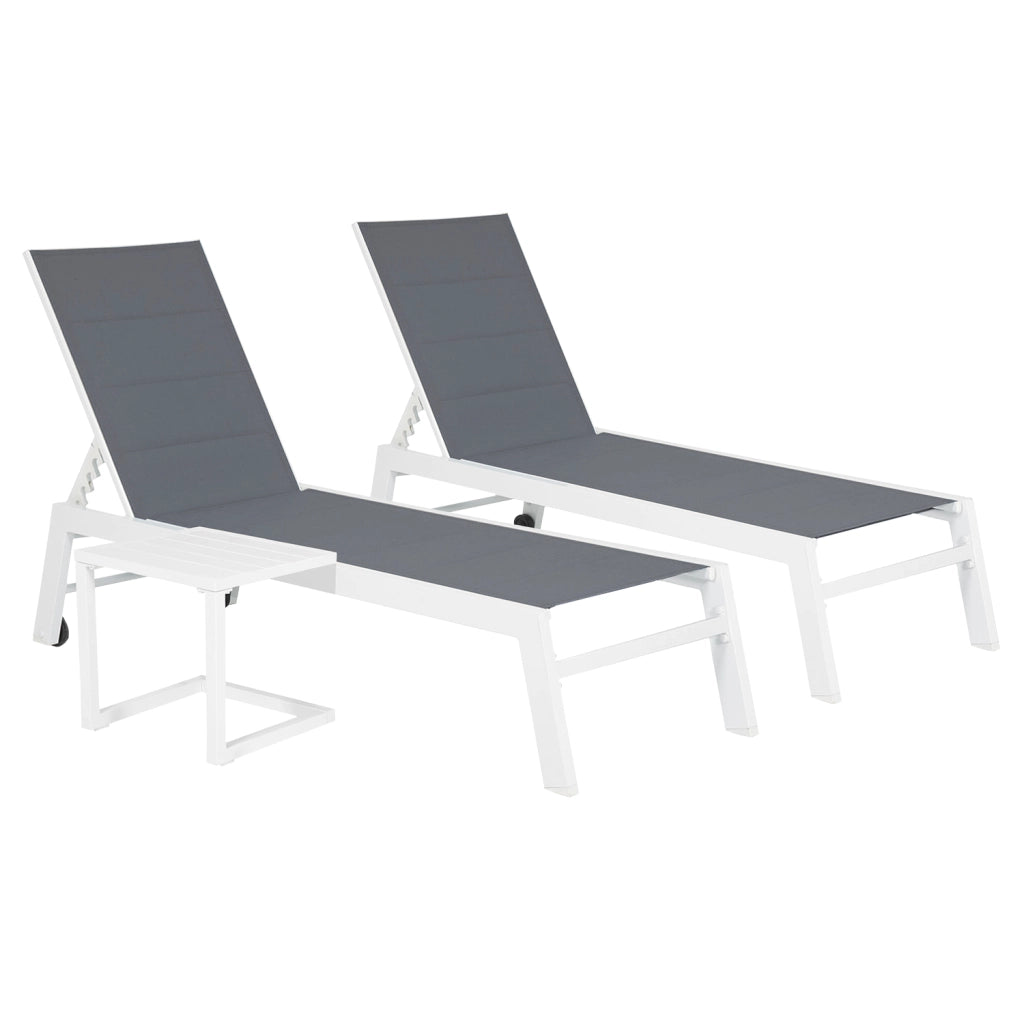 Set di 2 lettini BARBADOS in textilene grigio eTavolino - alluminio bianco