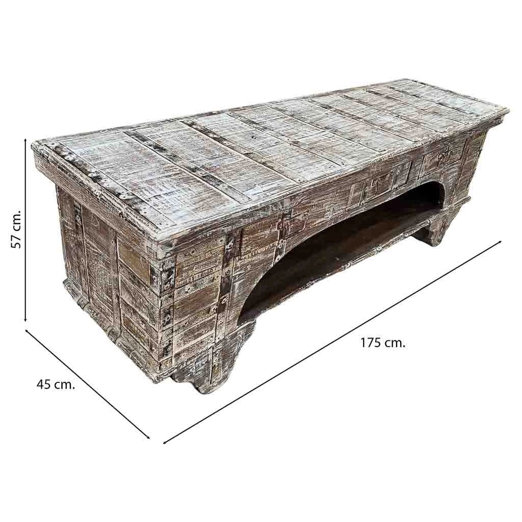 Mobile basso artigianale in legno 165-175x45x57h cm