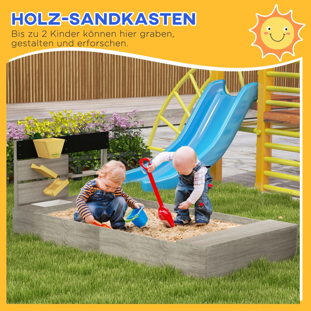 Sandbox con Stazione Acqua e Fioriere ¨C zephmum ¨C Legno Massello, Grigio, 154x80x60cm