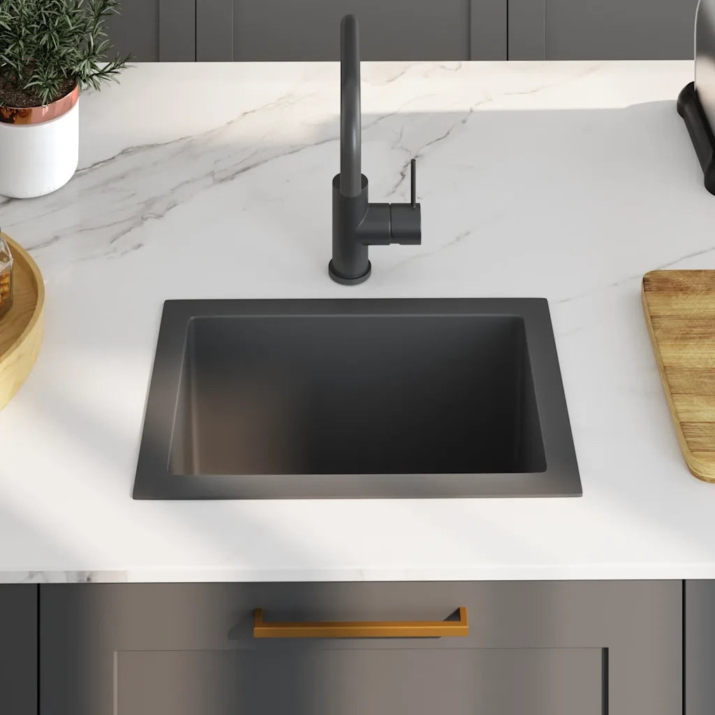 Lavello da Cucina Lavorato a Mano Nero in Acciaio Inox 145082