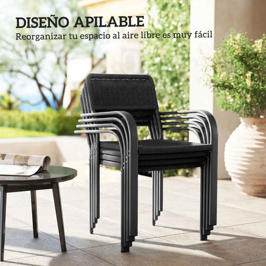Sedia da pranzo da giardino esterno apilabile con braccioli ¨C zephmum ¨C nero 55x60x83 cm