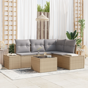 Set di Divani da Giardino con Cuscini Neri in Rattan Piatto