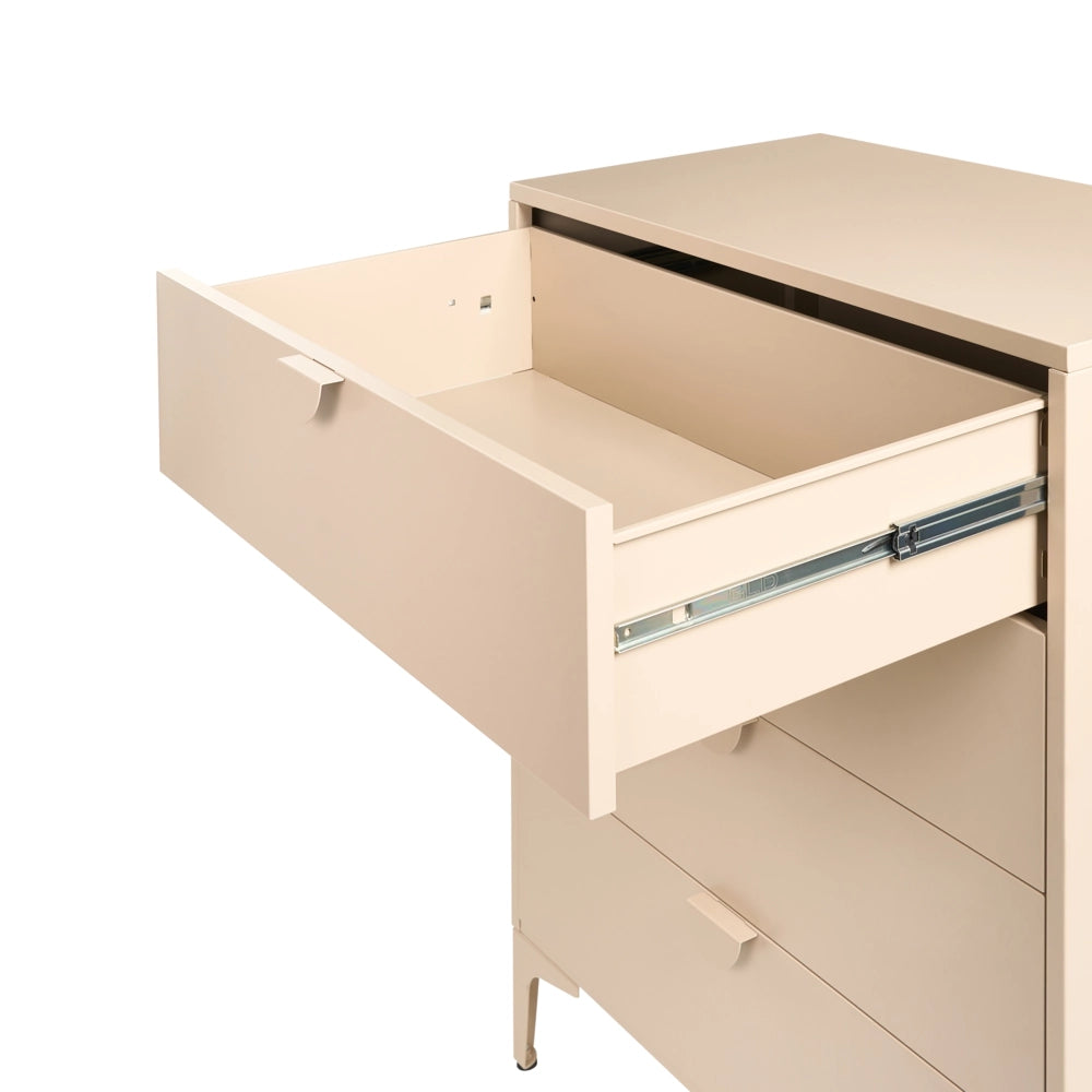 Cassettiera in acciaio verniciato beige chiaro 4 cassetti mobile contenitore per ufficio domestico e soggiorno stile industriale