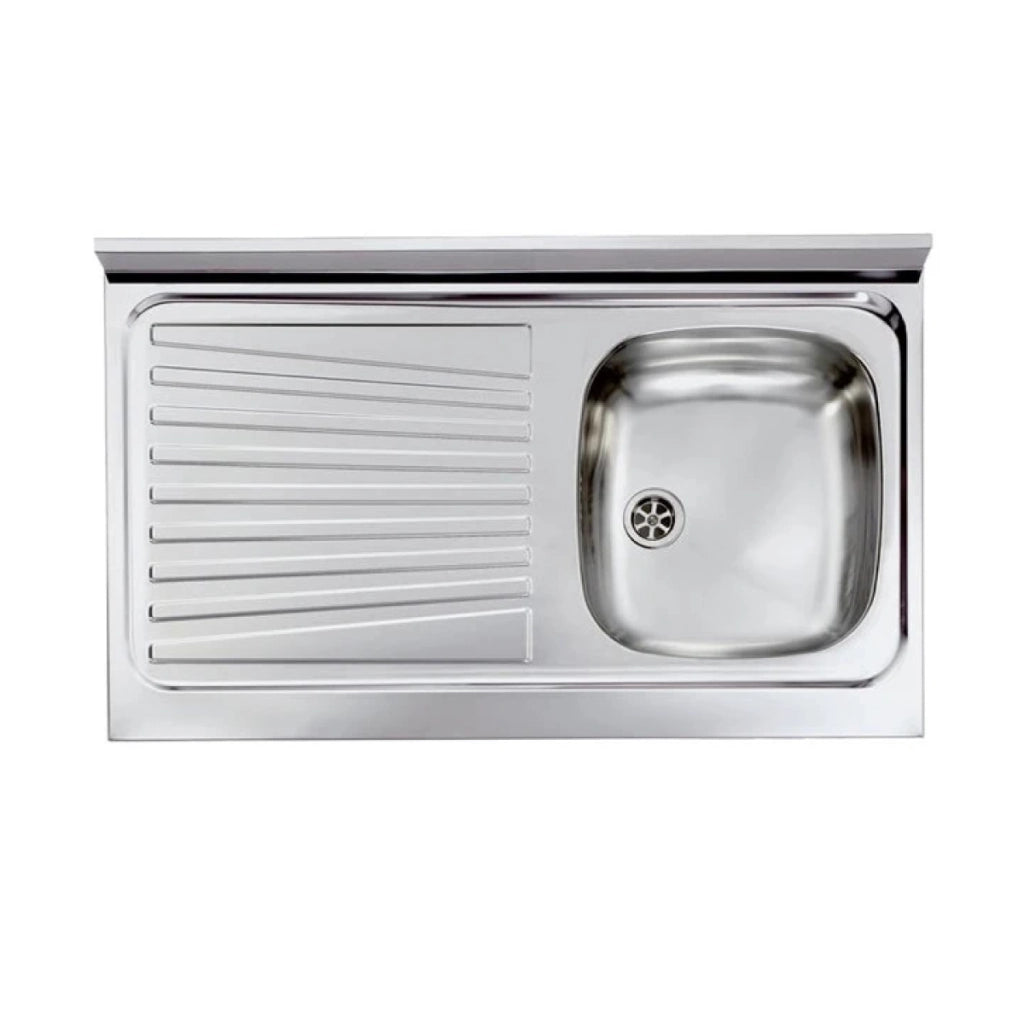 LAVELLO CUCINA DA APPOGGIO IN ACCIAIO INOX 1 VASCA CON GOCCIOLATOIO MODELLO MONDIAL - CM.90x50 VASCA DESTRA - PROFONDITÀ 15 CM  - HID