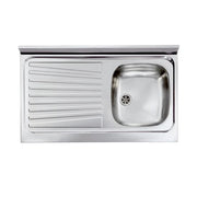 LAVELLO CUCINA DA APPOGGIO IN ACCIAIO INOX 1 VASCA CON GOCCIOLATOIO MODELLO MONDIAL - CM.90x50 VASCA DESTRA - PROFONDITÀ 15 CM  - HID
