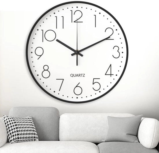 Orologio da Parete in Cristallo, 20 cm, moderno, bianco-nero, senza suono tattile, facile da leggere, per ufficio, soggiorno, cucina, scuola, camera dei bambini