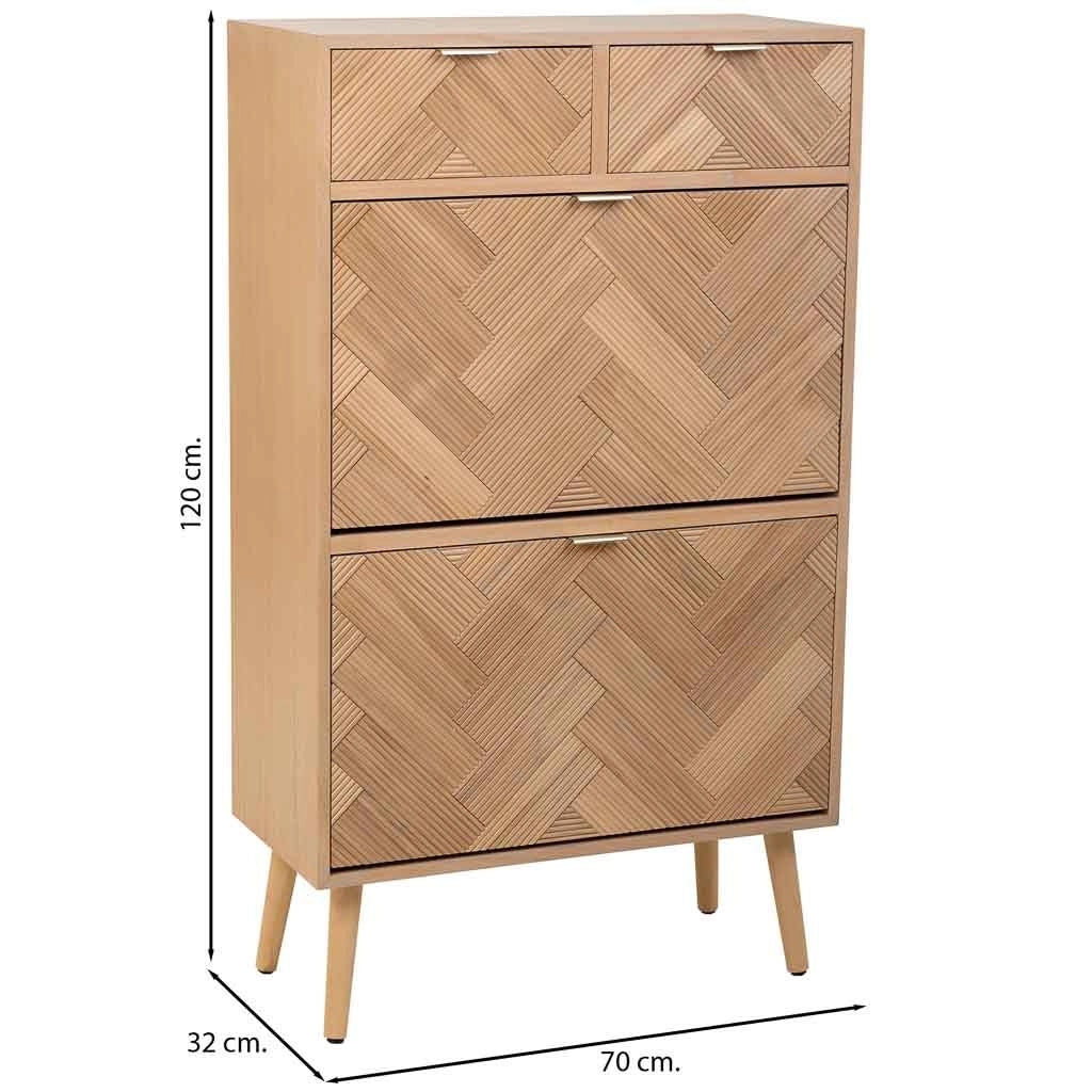 Scarpiera in legno con 2 ante e 2 cassetti marrone 70x32x120h cm