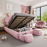 Letto imbottito rosa 140x200 cm con LED e contenitore
