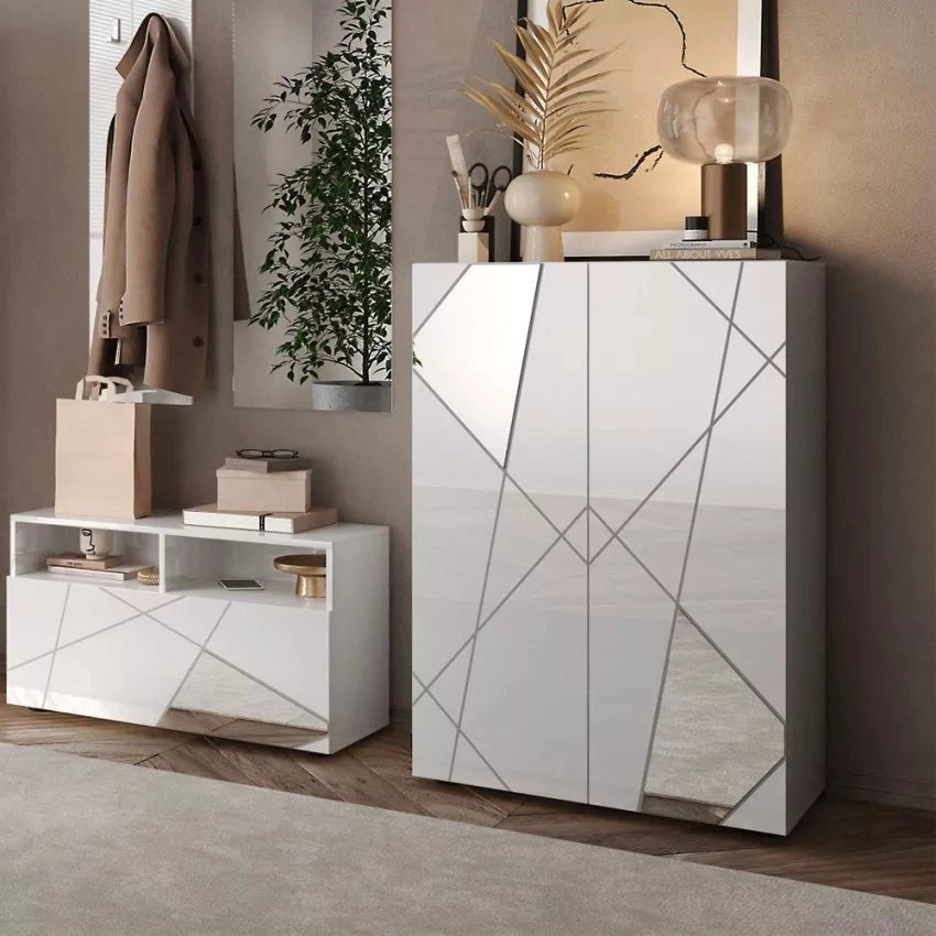 Madia Itala, Credenza 4 Ripiani, 78x36x115.5h cm Bianco Lucido