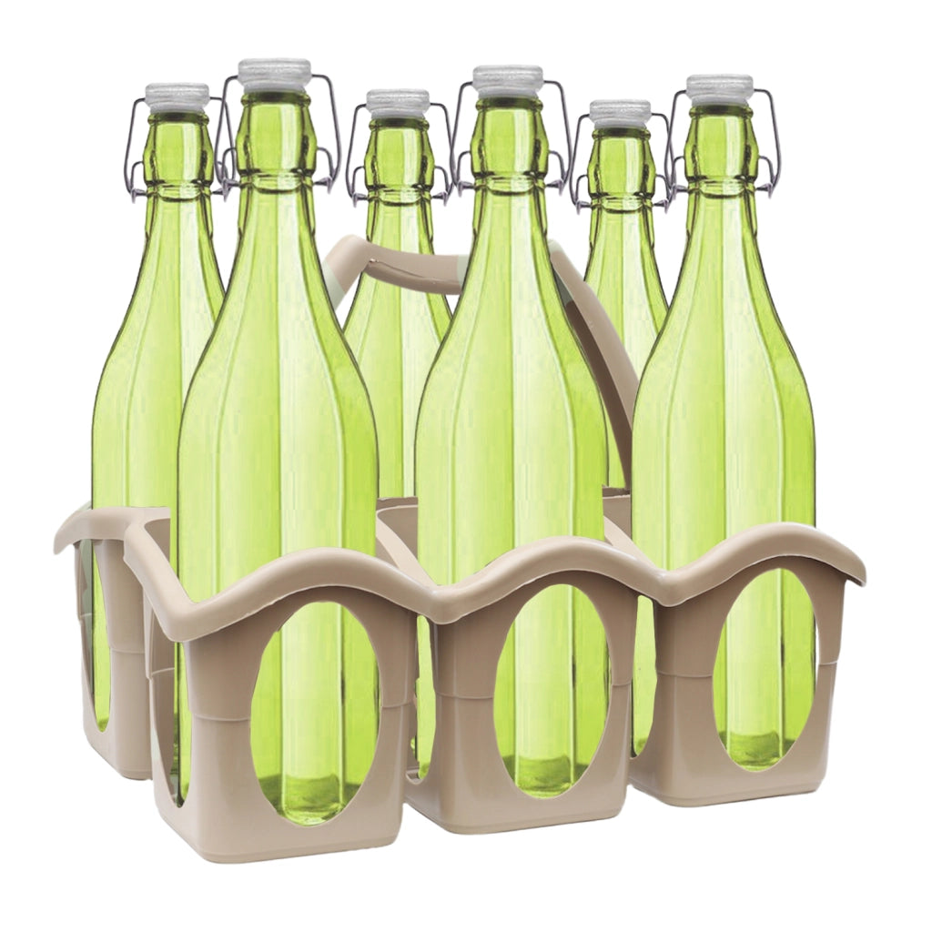 SET PORTA BOTTIGLIE IN PLASTICA + 6 BOTTIGLIE IN VETRO DA 1 LT