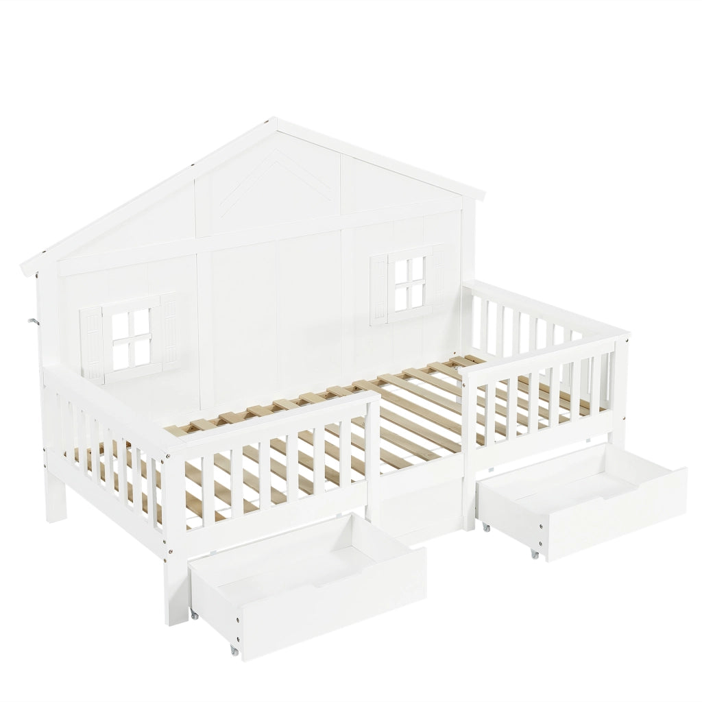 Letto Singolo in Pino con Cassetti e Doghe ¨C MINIMAL ¨C Bianco 90x200
