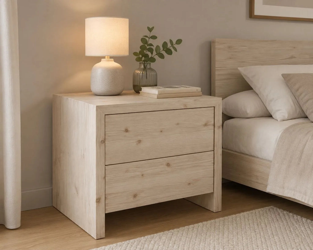 Comodino classico 2 cassetti legno massello abete grezzo 55x40x45 (3318) - Mobili 2G