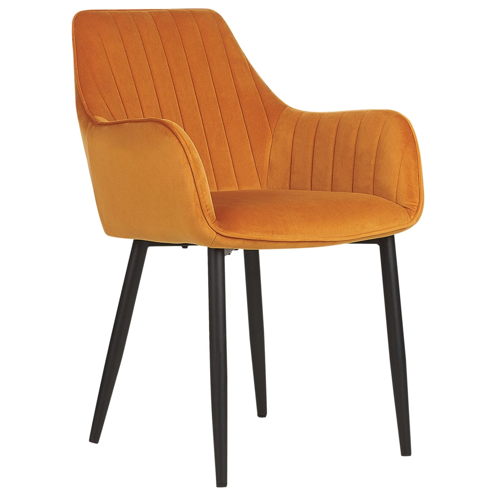 Set di 2 sedie da pranzo Braccioli in velluto arancione Gambe in metallo Nero Retro Glam