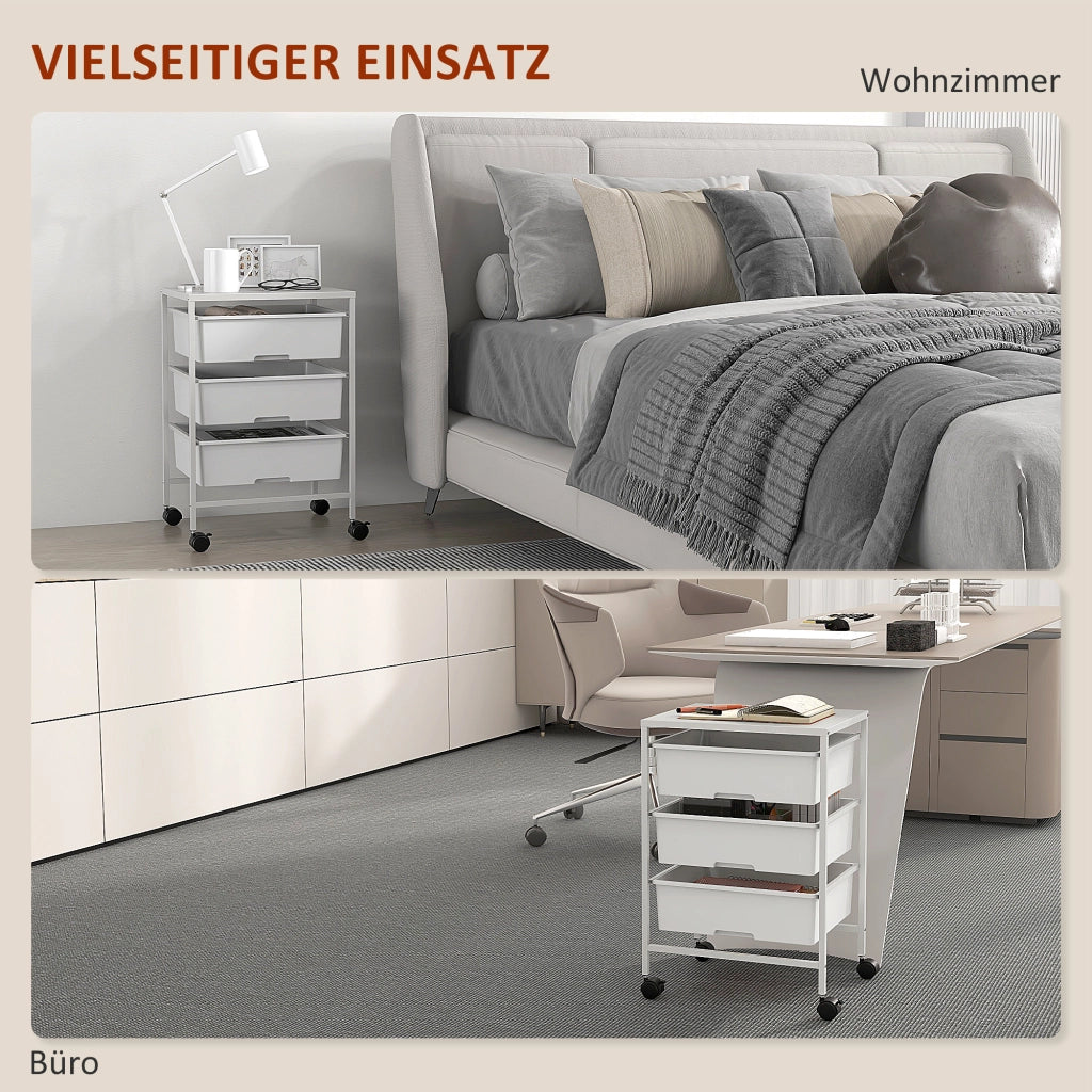 Carrello con 3 Cestini, Mobile Multiuso con Ruote ¨C zephmum ¨C Bianco, 40.8x33.5x60.5 cm