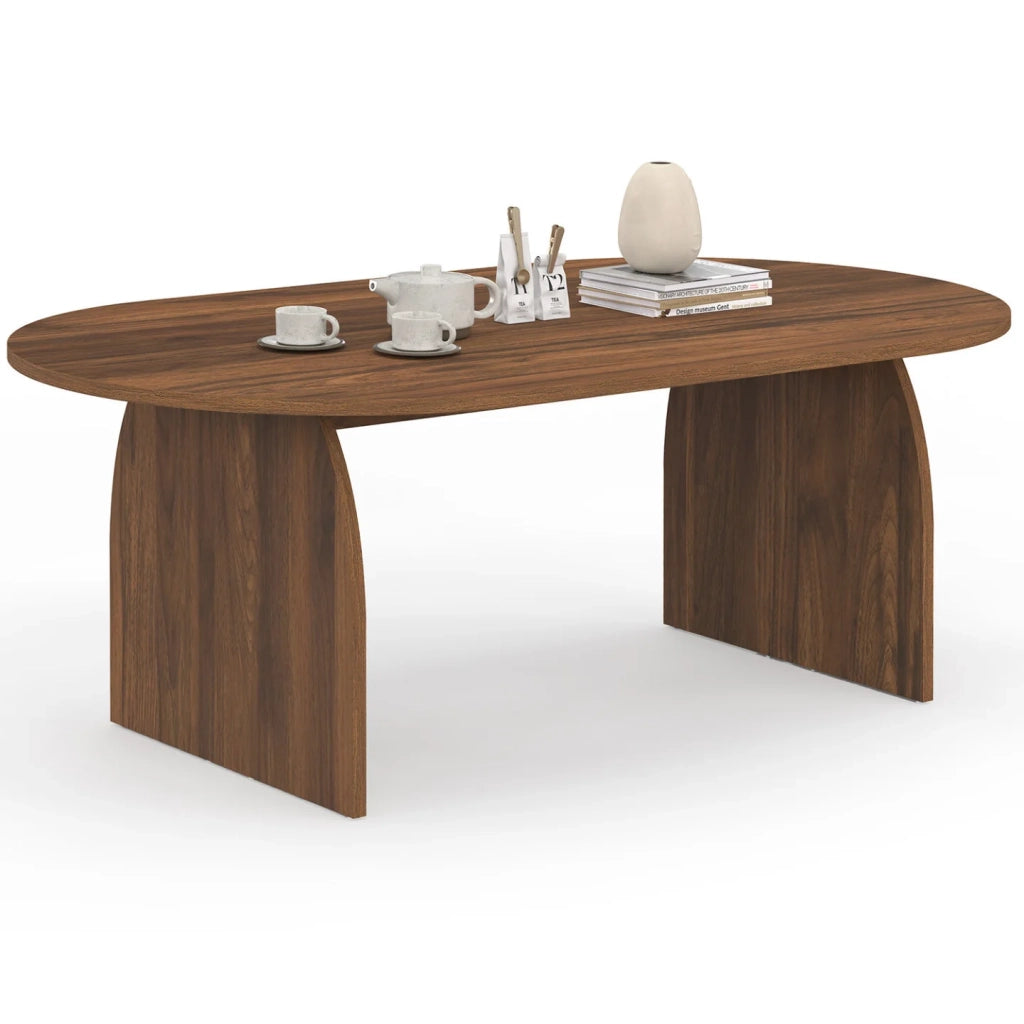 IDMarket - Tavolino japandi ovale EDITH da 110 cm in legno effetto noce