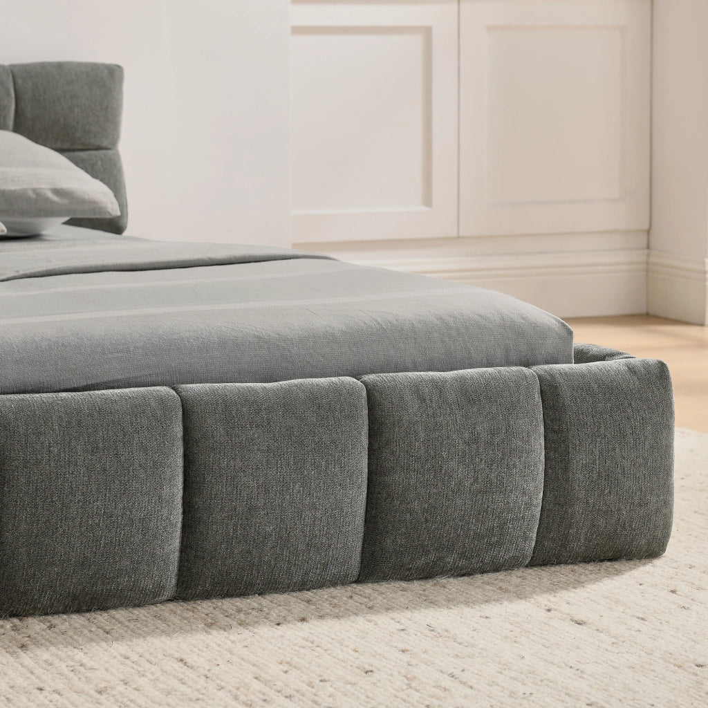 Letto Matrimoniale Imbottito ¨C MINIMAL ¨C Grigio Scuro, Legno e Metallo, 140x200
