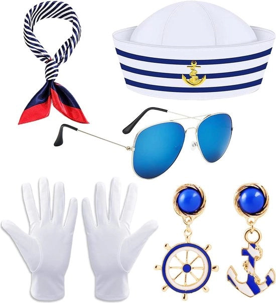 Set di costumi da marina per donne 7 pezzi - uniforme da capitano e marinaio per feste di ballo e cosplay - tema marina.