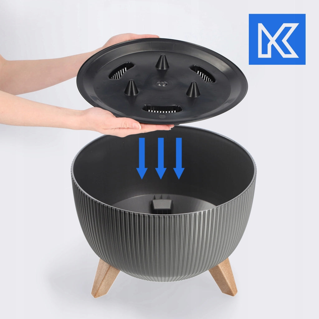 Vaso da fiori KADAX, fioriera, coperchio, gambe, inserto, supporto per fiori, 29 cm, grafite, ciotola rotonda