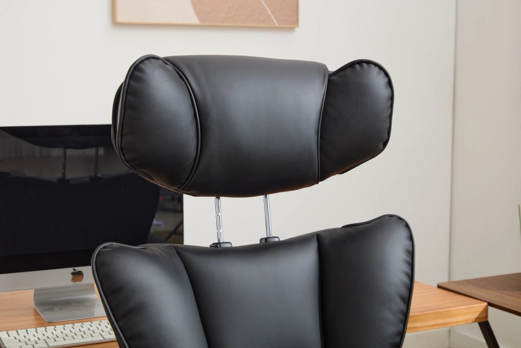 Sedia da ufficio ergonomica con supporto lombare regolabile e schienale reclinabile in pelle PU nera