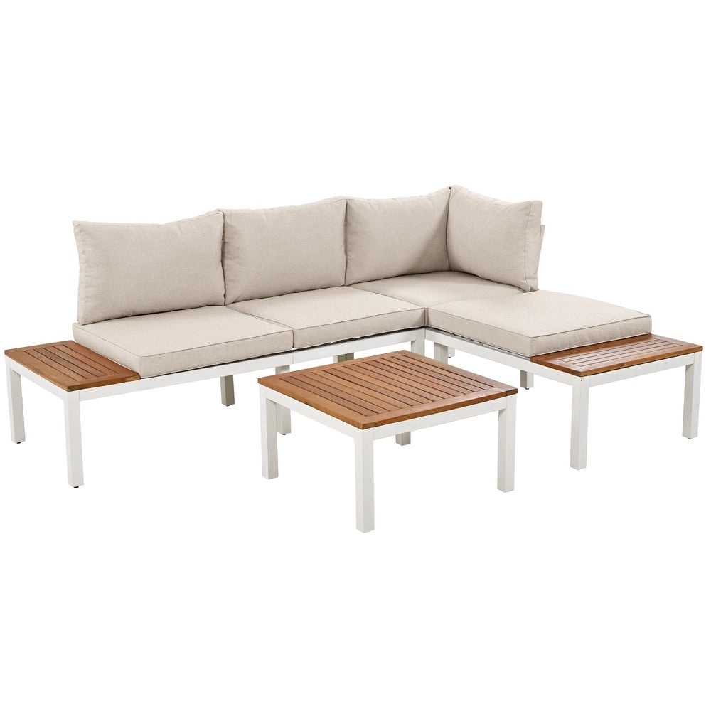 Set Salotto da Giardino con Divani e Tavolo ¨C Xylo ¨C Acciaio Zincato, Acacia, Beige