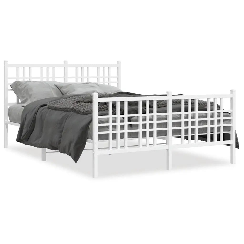 Letto matrimoniale | Letto per adulti | Giroletto con Testiera e Pediera Metallo Bianco 120x190 cm