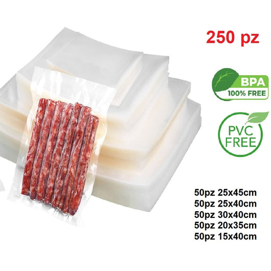 Buste Sottovuoto Goffrate 250pz 5 Misure uso Domestico e Professionale BPA FREE