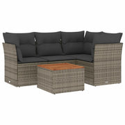 Set Divano da Giardino 5 pz | Set Salotto da Giardino con Cuscini Grigio in Polyrattan