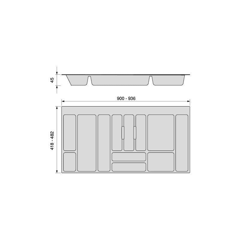 Portaposate universale per posate Optima, modulo 700 mm, Tecnoplastica, Grigia
