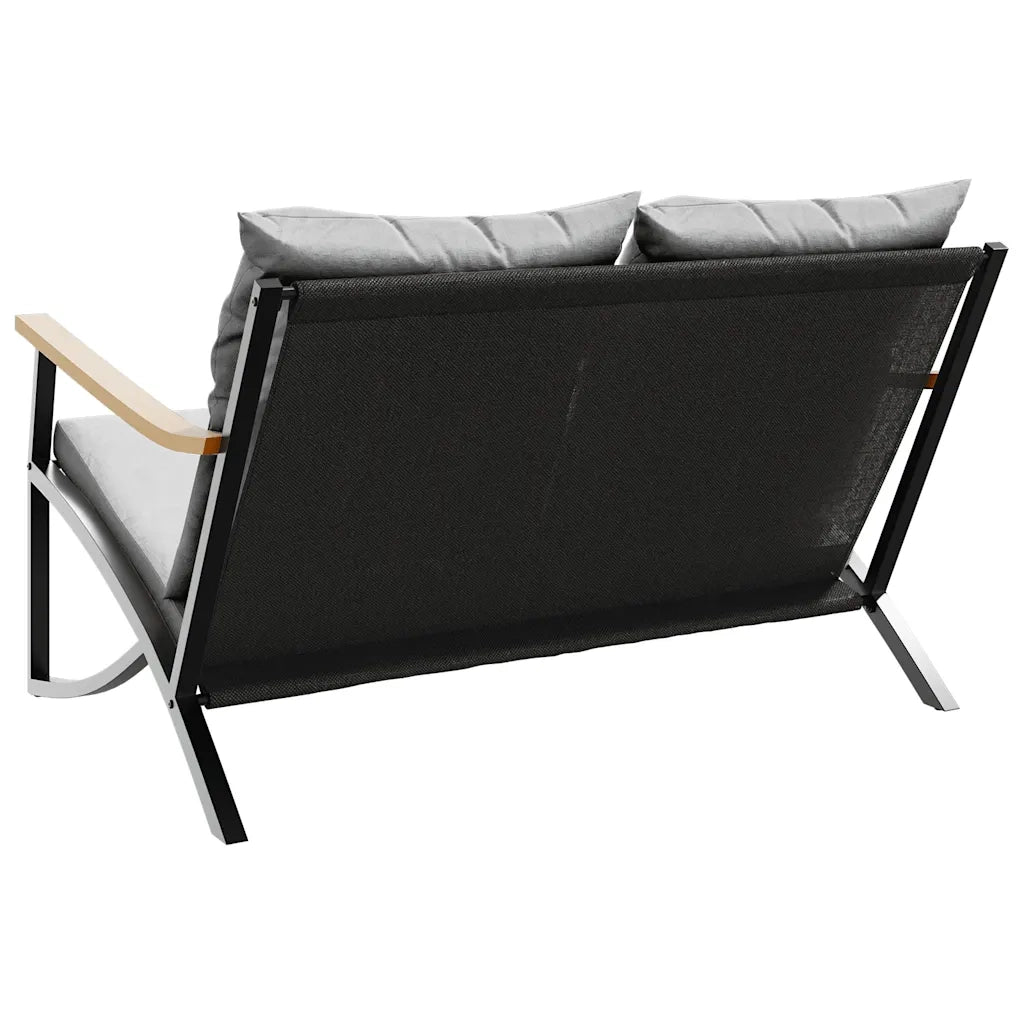 Panchina da Giardino con Cuscini 120 cm Nera in Acciaio