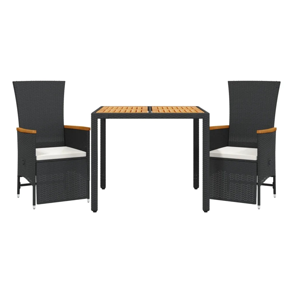 Set da Pranzo da Giardino 3 pz con Cuscini Nero in Polyrattan 3277503