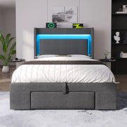 LETTO imbottito 90x200 cm con LED, porte USB e USB-C, grigio