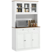Armadio Cucina con Ante a Vetro, 2 Cassetti e Ripiani ¨C zephmum ¨C Bianco 100x40x180 cm