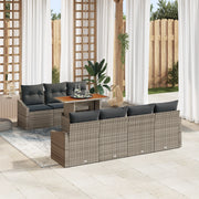 Set da pranzo da giardino di 8 pezzi con cuscini Grigio Polyrattan Acacia