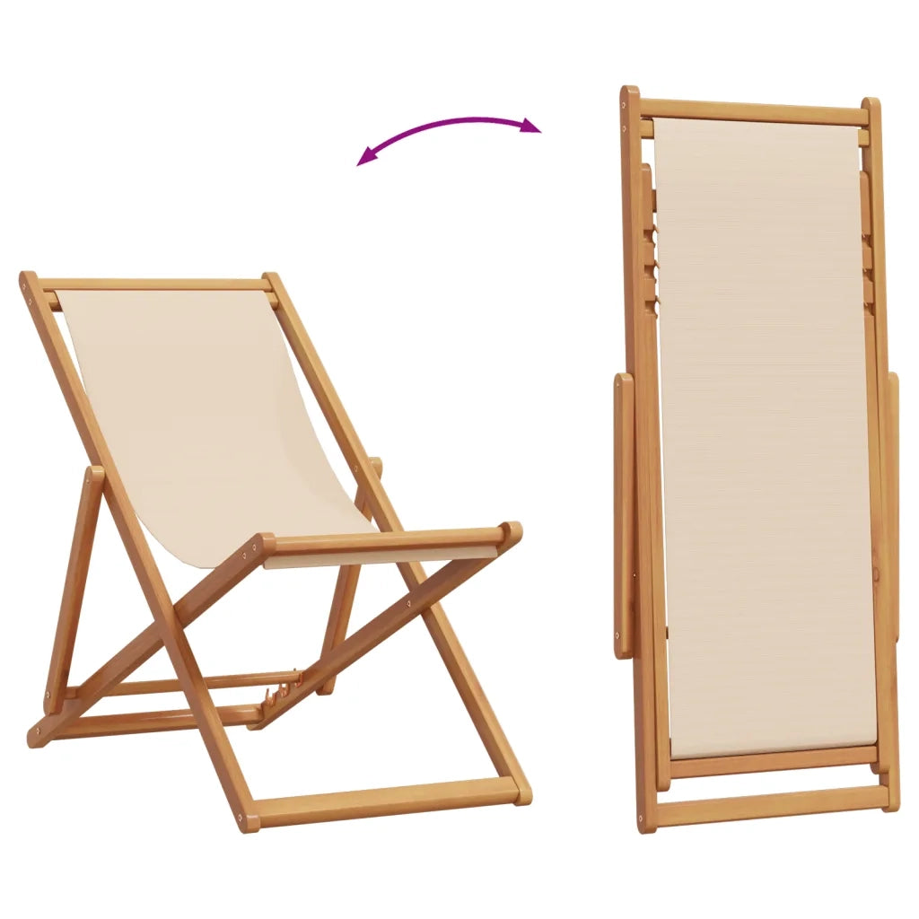 Sedia da Giardino | Sedia da Spiaggia Pieghevole Beige Legno di Eucalipto e Tessuto