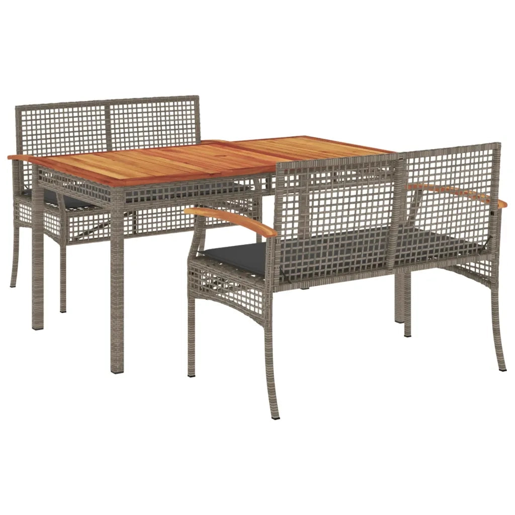 Set da Pranzo da Giardino 3 pz con Cuscini in Polyrattan Grigiocod mxl 113373