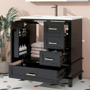 Mobile bagno freestanding con lavabo in ceramica integrato, nero, 76x45,5x83,5 cm