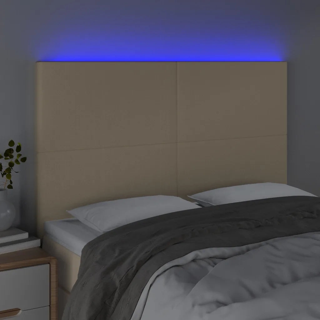 Testiera | Testata a LED Crema 144x5x118/128 cm in Tessuto