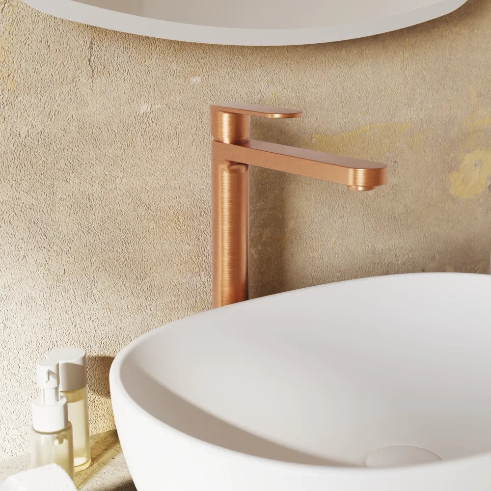 Set miscelatori lavabo alto bidet miscelatore doccia con deviatore rame spazzolato | Margot