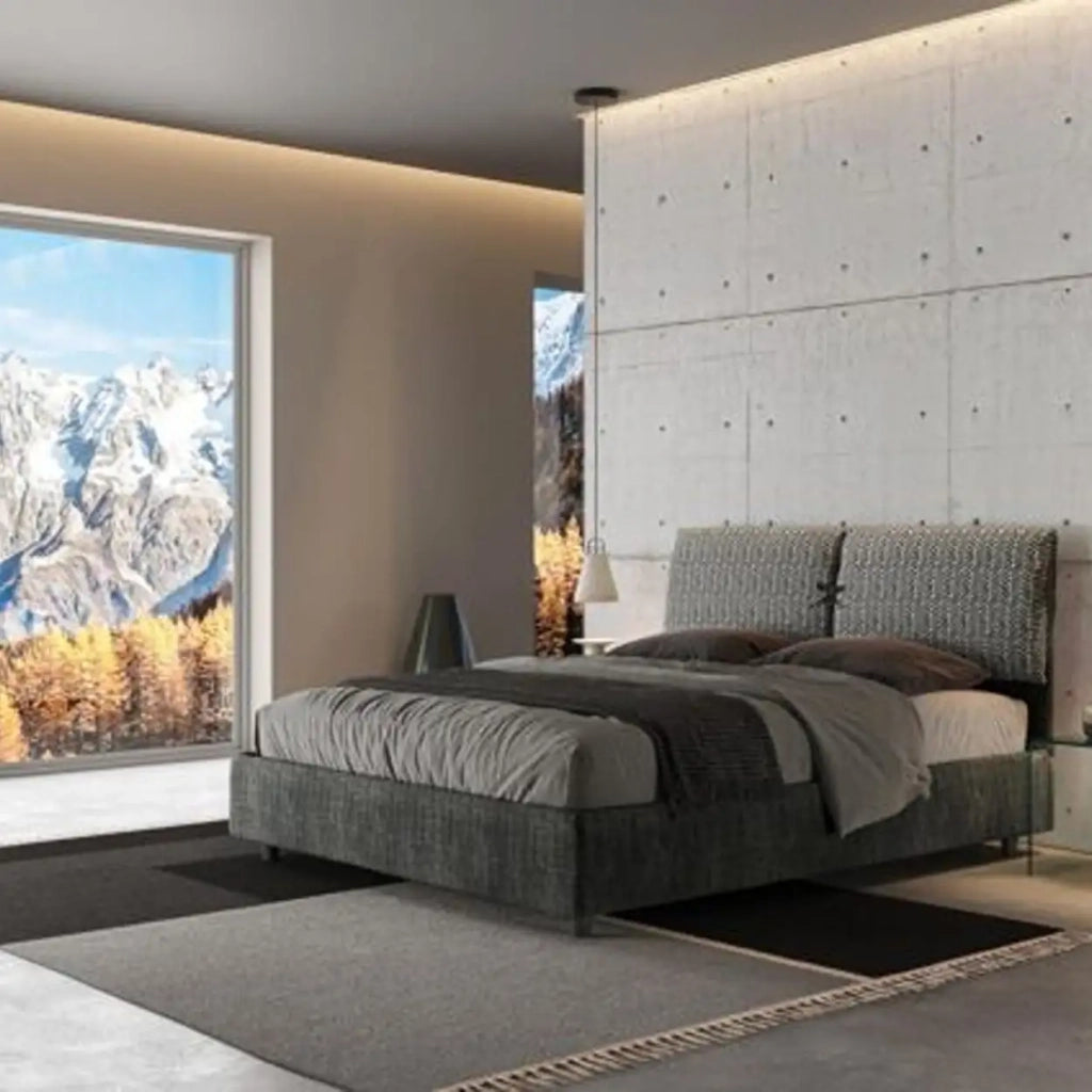Letto matrimoniale senza rete imbottito 160x200 tessuto Aragona 8 blu Mados