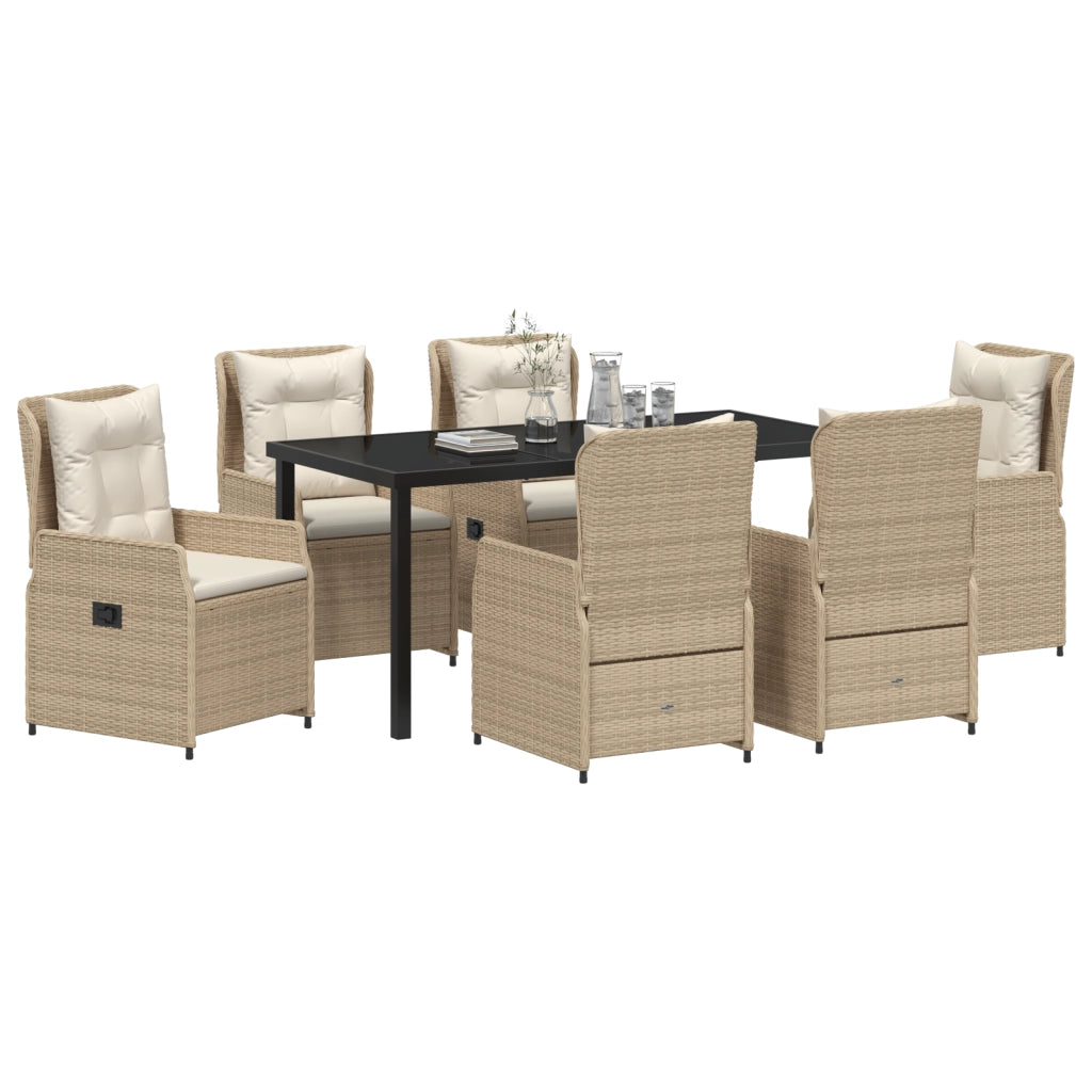 Set da Pranzo da Giardino da 7 Pezzi in Rattan Polietilene Beige