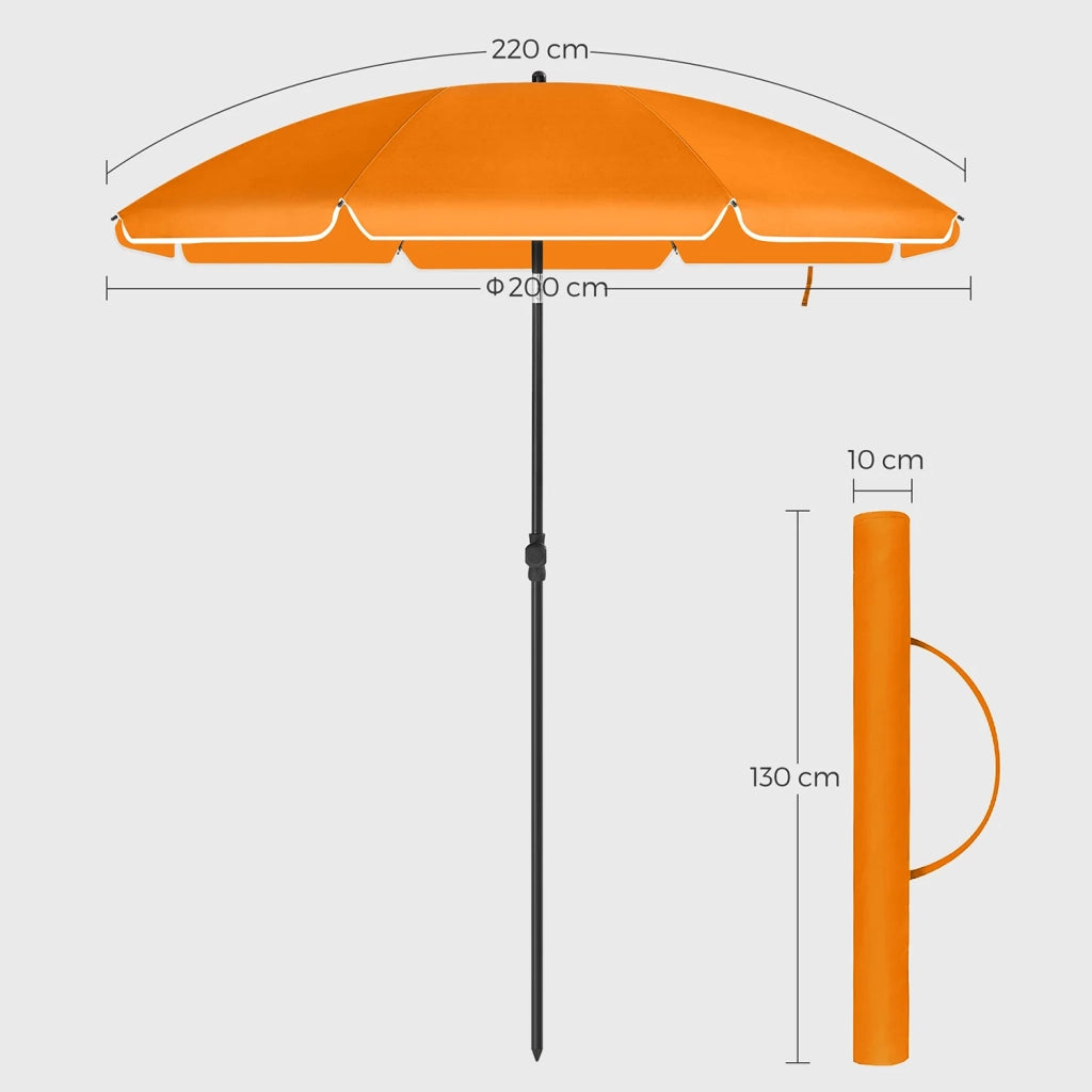 Ombrellone da giardino ø 2 m protezione ombrellone upf 50+ inclinabile portatile antivento stecche in fibra di vetro con sacca arancione 12_0001758
